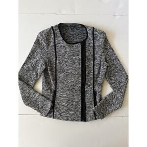 Armani Exchange Jacket Blazer Women S/P Black White Knit Fitted Zip Up Moto